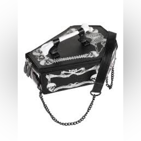 Kreepsville 666 Handbags - Kreepsville Black Coffin-Shaped Handbag with Skeleton Design